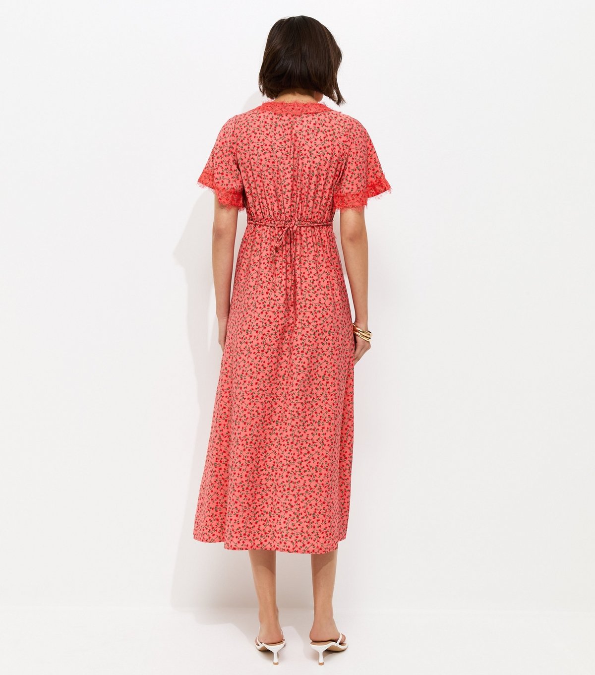 New Look Women's Red Floral Ditsy Lace Tea Midi Dress New Look - 4