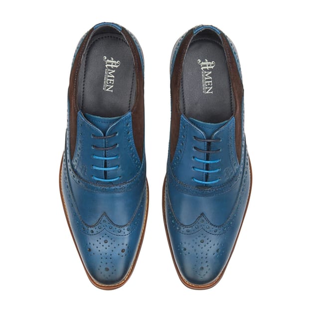 Amen Shoes Amen Shoes Men's Derry Leather Brogue Shoes in Blue - 3
