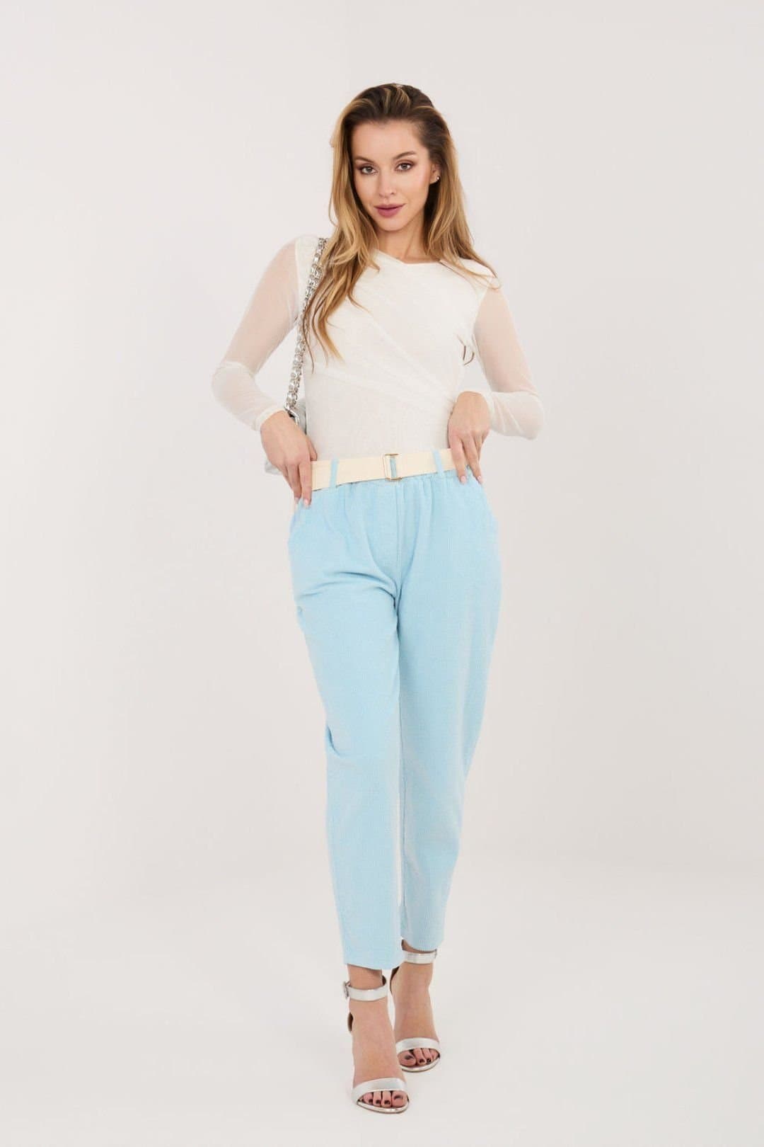 Love Lace Love Lace Women's Cigarette Cut Elastic Waist Corduroy Trousers in Blue