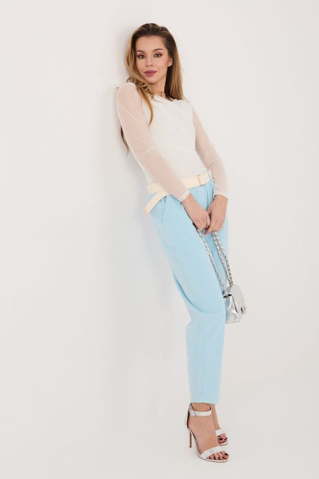 Love Lace Love Lace Women's Cigarette Cut Elastic Waist Corduroy Trousers in Blue - 2