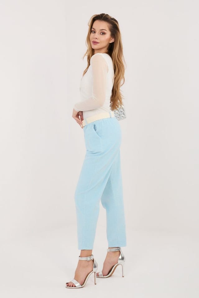 Love Lace Love Lace Women's Cigarette Cut Elastic Waist Corduroy Trousers in Blue - 3
