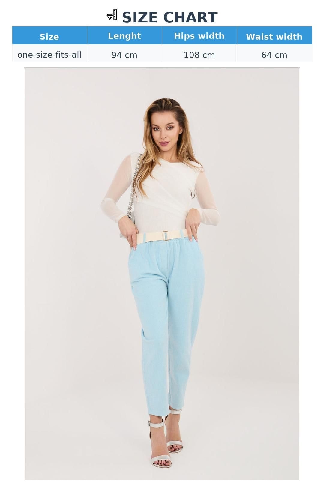 Love Lace Love Lace Women's Cigarette Cut Elastic Waist Corduroy Trousers in Blue - 4