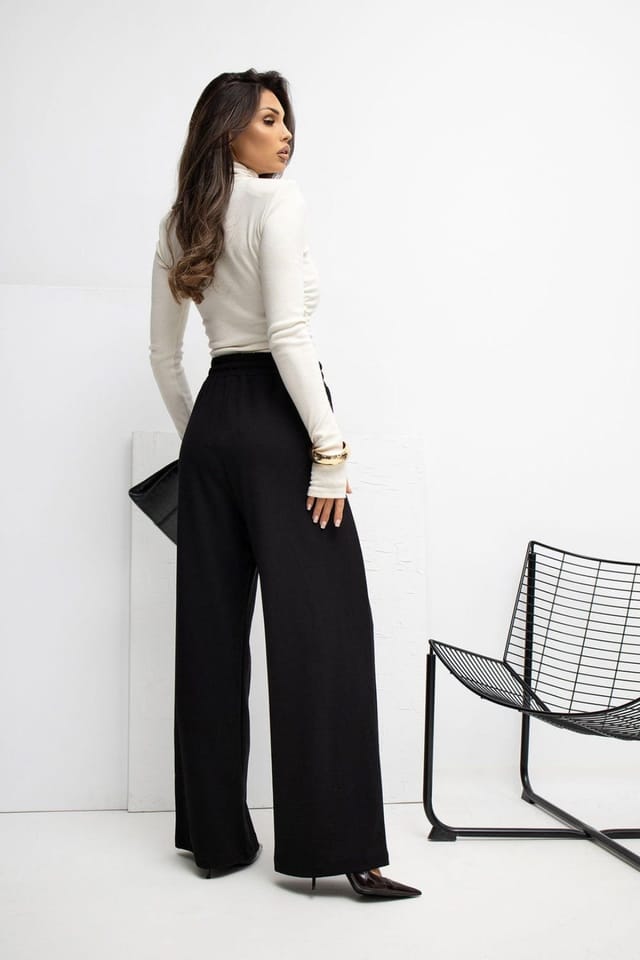 Love Lace Love Lace Women's Soft Palazzo Sweatpants with Tied Waist in Black - 3