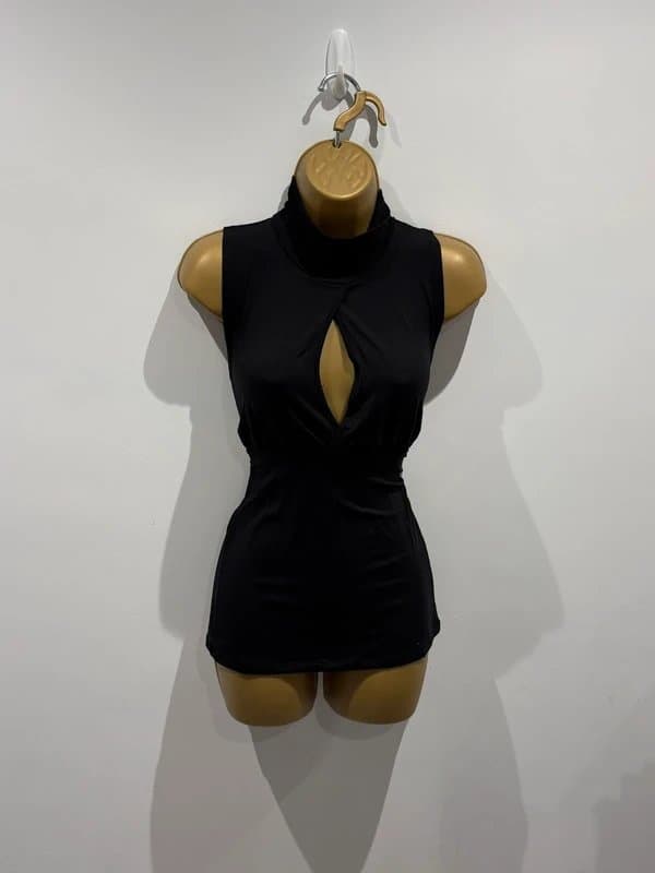 Weekday ASOS weekday black halter neck keyhole longline going out top size small 8-10 UK