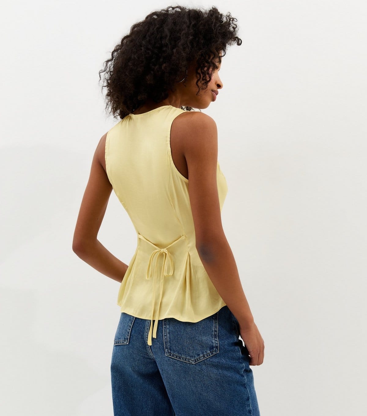 New Look Women's Yellow Satin Lace Trim Top New Look - 4