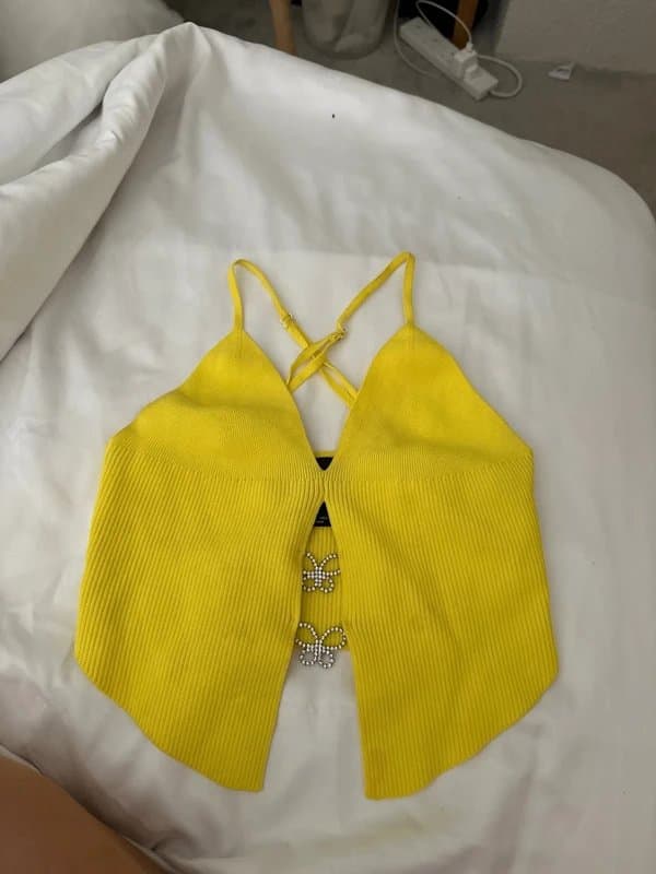 Bershka Yellow Bershka Y2K embellished top