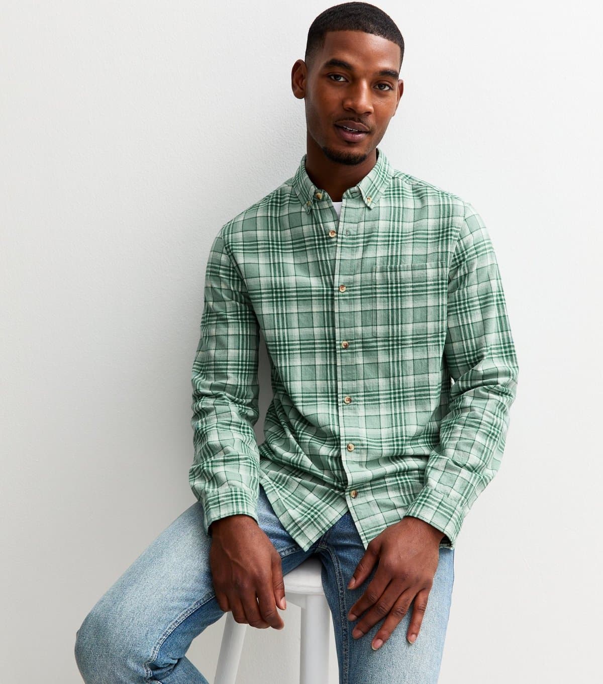 New Look Women's Green Regular Fit Long Sleeve Checked Oxford Shirt New Look