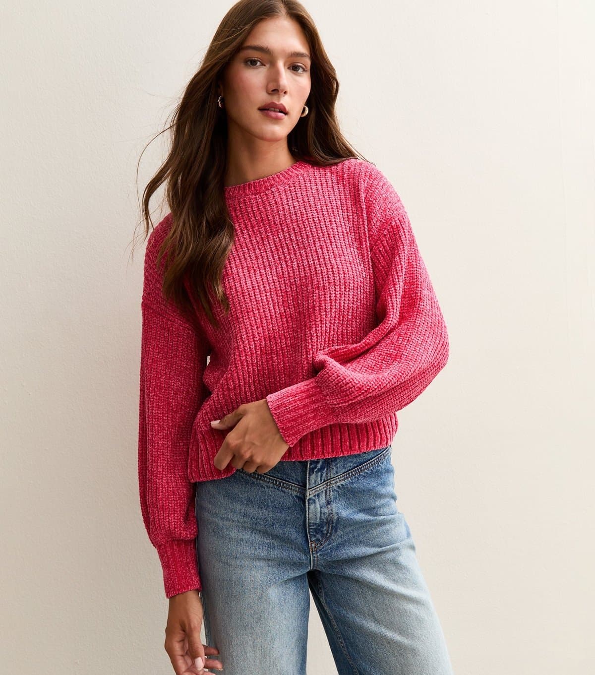 Sunshine Soul Women's Bright Pink Chenille Crew Neck Jumper Sunshine Soul New Look