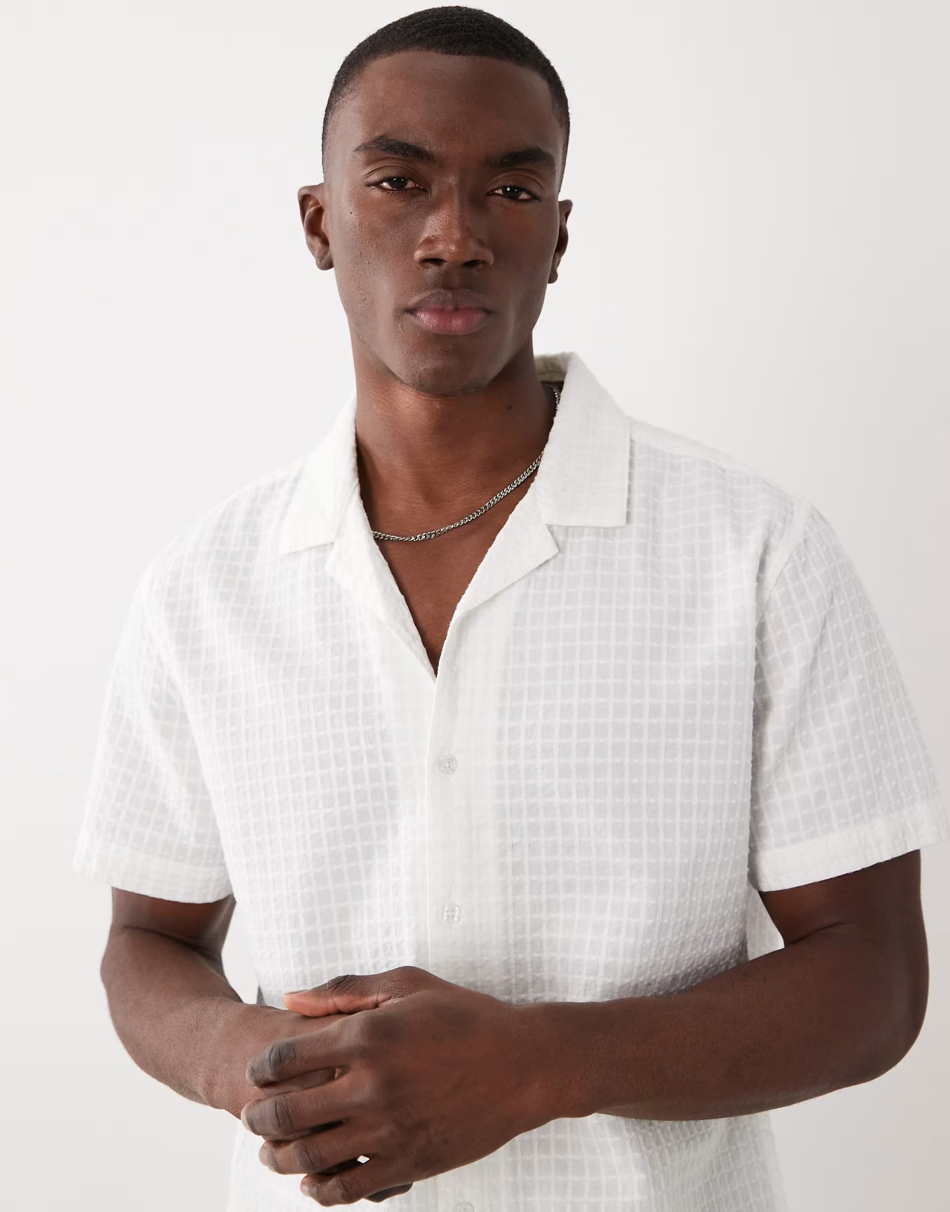 ASOS Brave Soul White Textured Shirt with Revere Collar