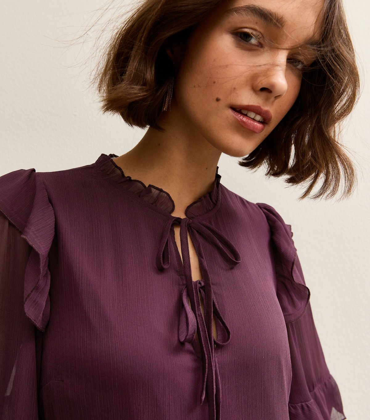 New Look Women's Burgundy Ruffle Trim Chiffon Tiered Mini Dress New Look - 2