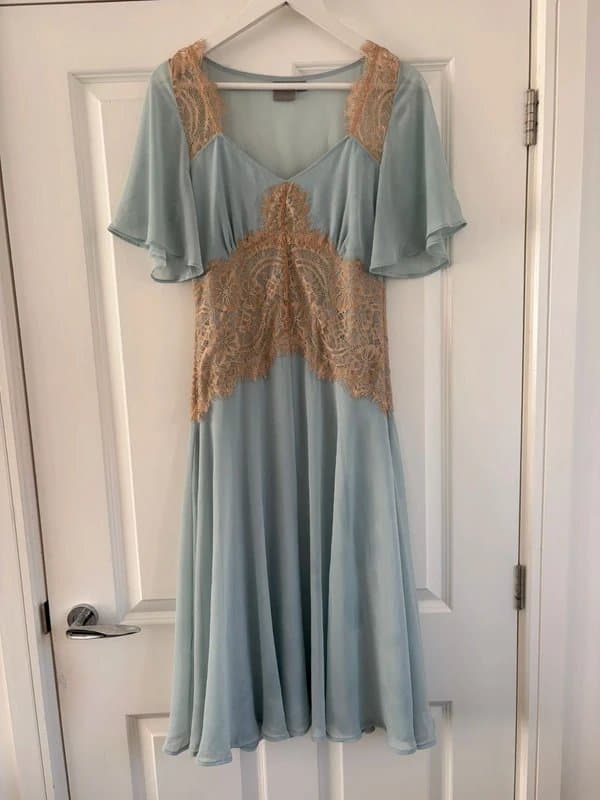 ASOS ASOS pale blue beige lace midi A-line occasion dress races wedding guest garden party 8