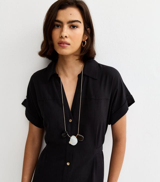 New Look Women's Black Linen Blend Shirt Midi Dress New Look - 3
