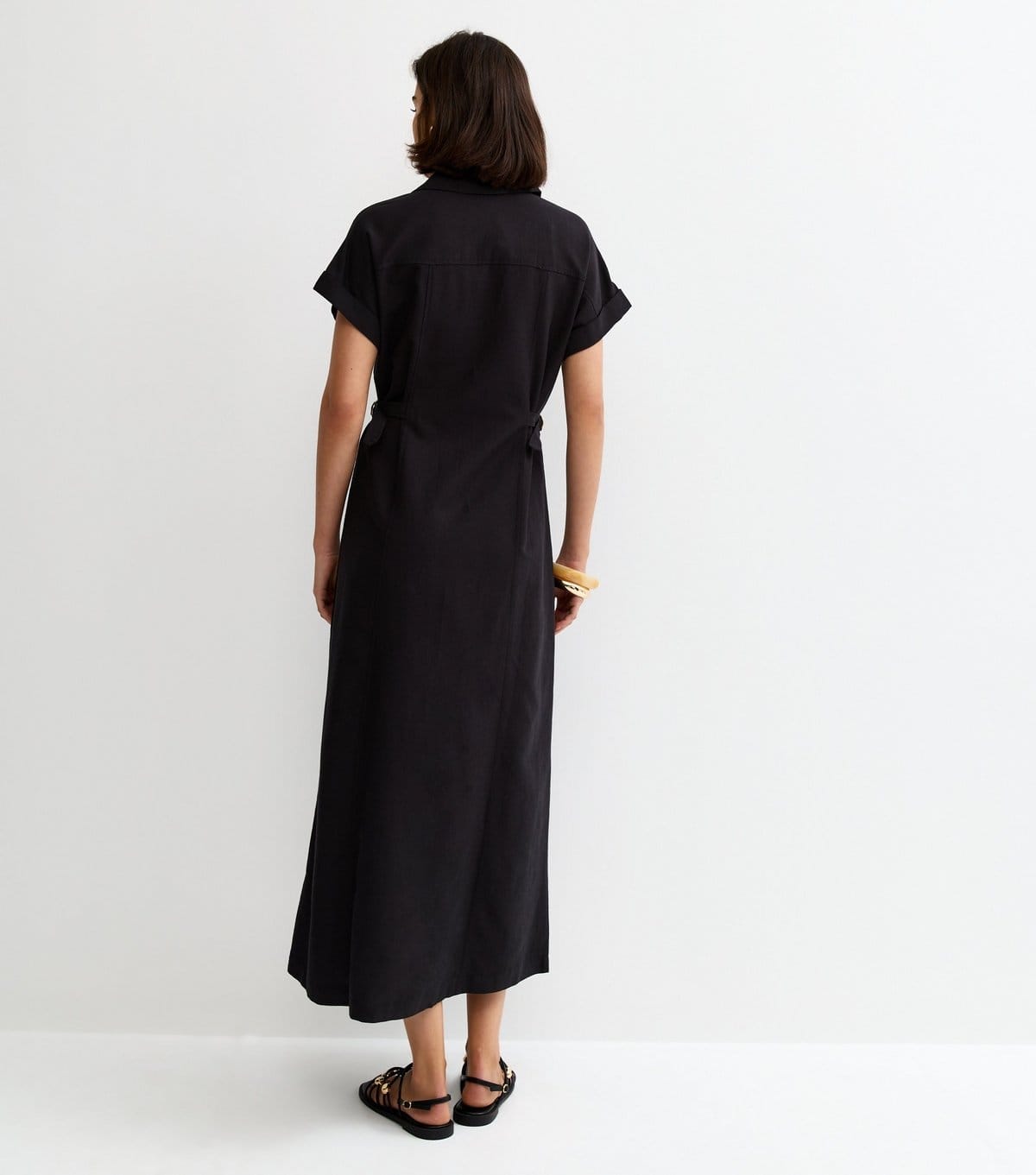 New Look Women's Black Linen Blend Shirt Midi Dress New Look - 4