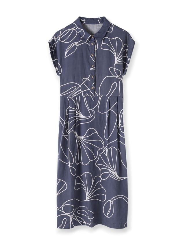 Celtic & Co Celtic & Co Women's Linen Short Sleeve Midi Shirt Dress in Navy - 2