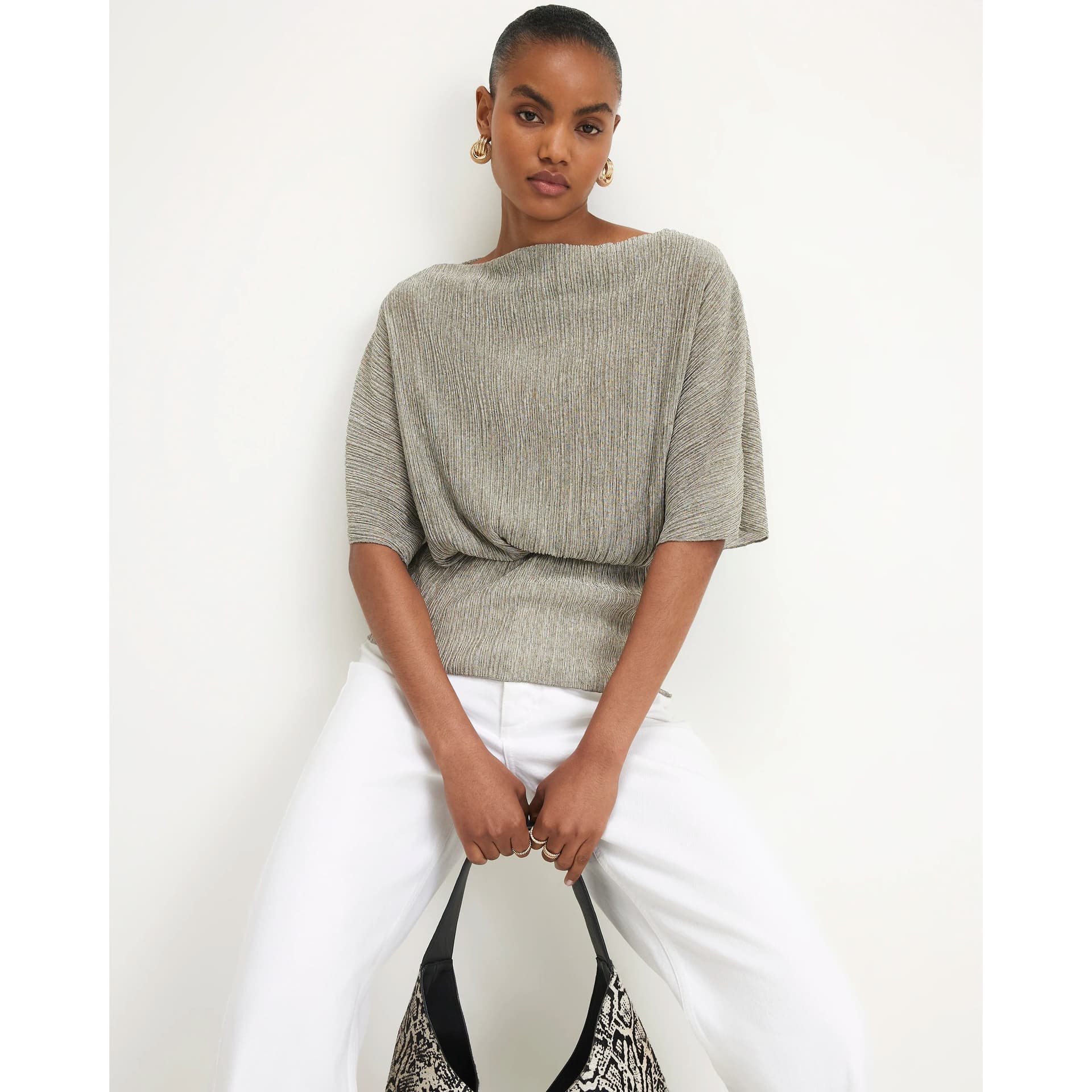 River Island River Island Womens Khaki Plisse Batwing Top