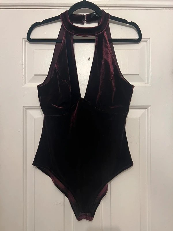New Look New Look Burgundy Plunge Bodysuit - 1