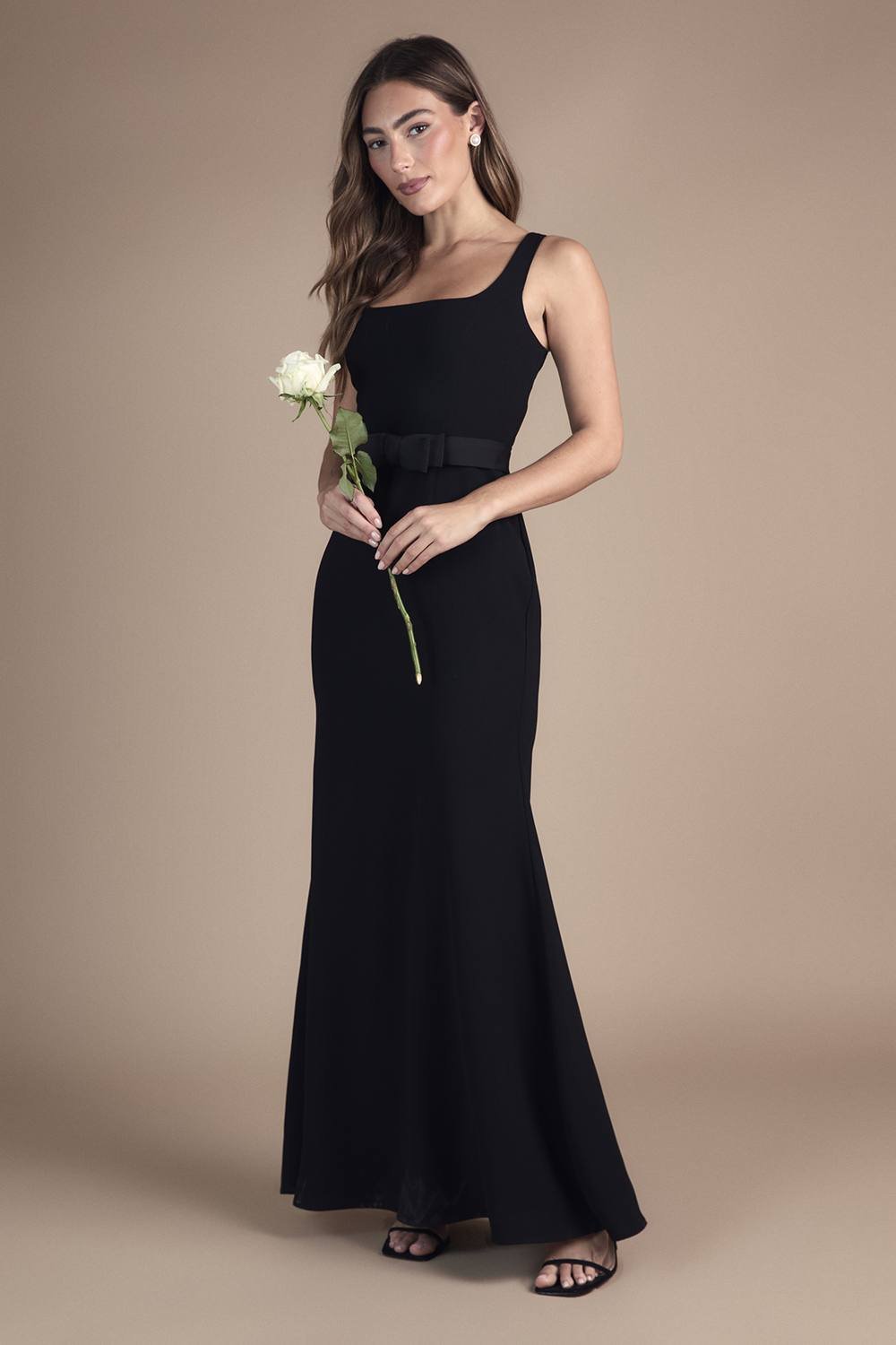 Coast Coast Women's Square Neck Bow Detail Crepe Maxi Bridesmaid Dress in Black - 2