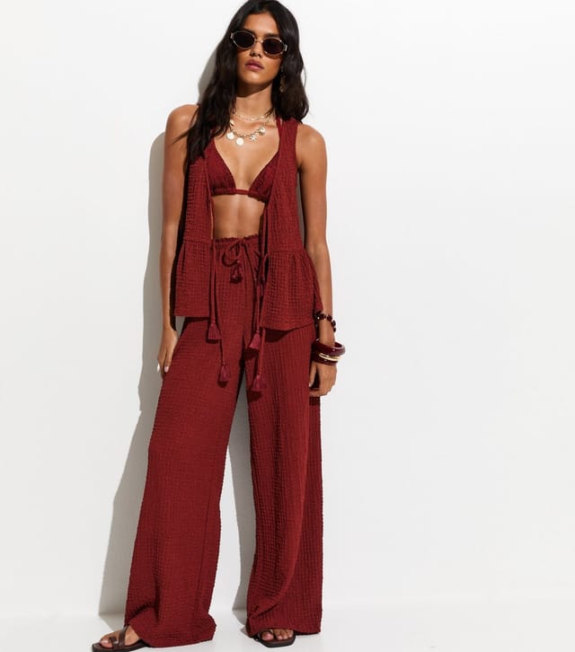 New Look Women's Rust Textured Jersey Beach Trouser New Look - 3