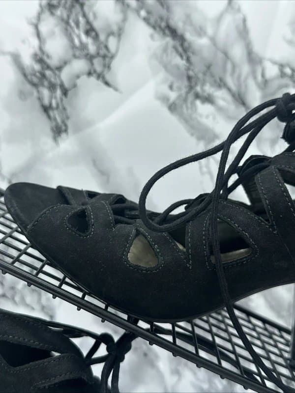 Chie Mihara Dune London Defuse Black Lace Up Cut Out Shoe architectural heel UK 6 EU39 bn