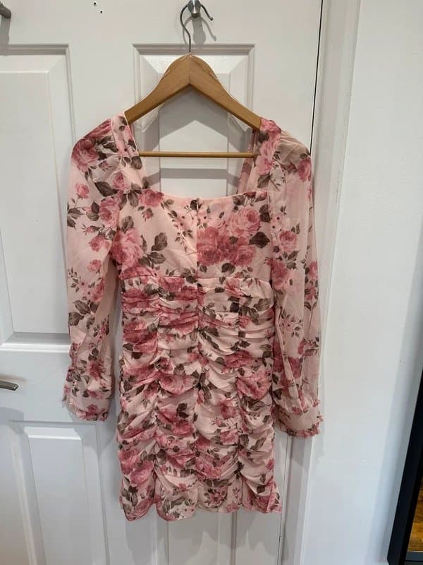 ASOS Floral pink ruched mini dress