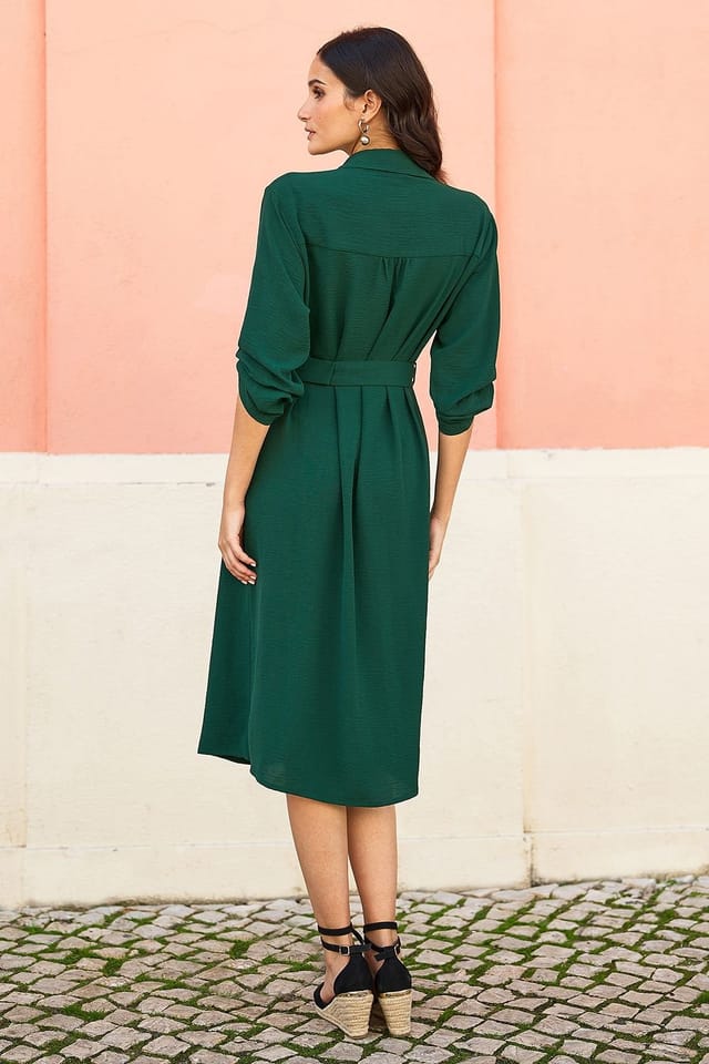 Yumi Yumi Women's Stretch Midi Shirt Dress in Green - 3