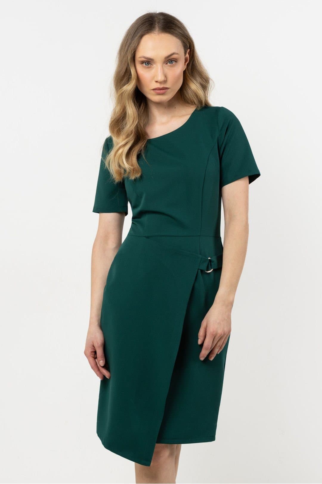 Love Lace Love Lace Women's Asymmetrical Hem Pencil Day Dress with Slit in Green