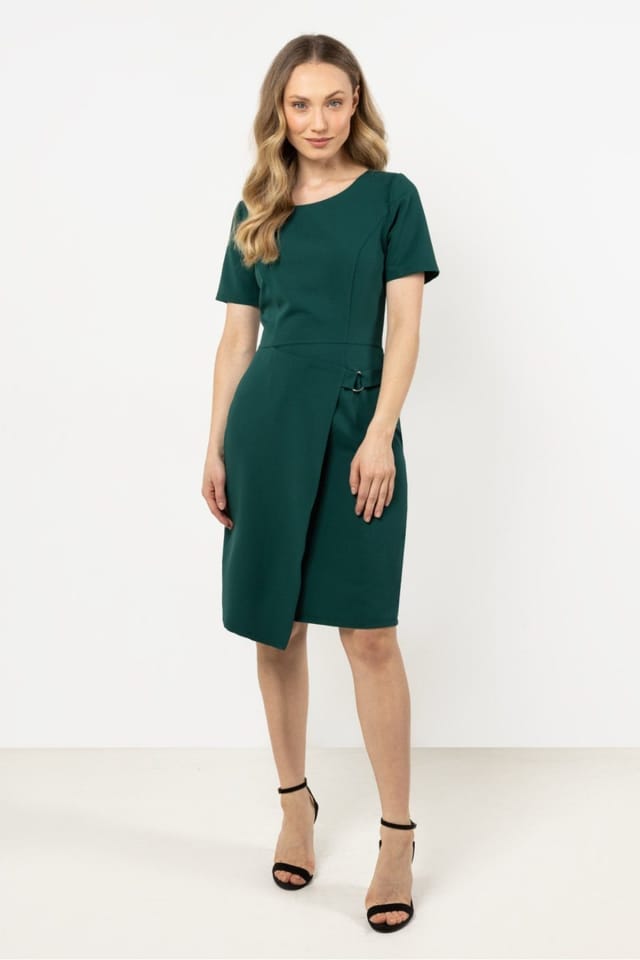 Love Lace Love Lace Women's Asymmetrical Hem Pencil Day Dress with Slit in Green - 2