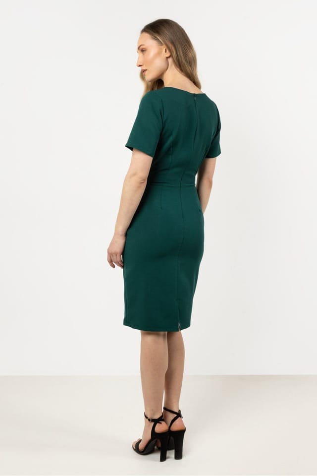 Love Lace Love Lace Women's Asymmetrical Hem Pencil Day Dress with Slit in Green - 3