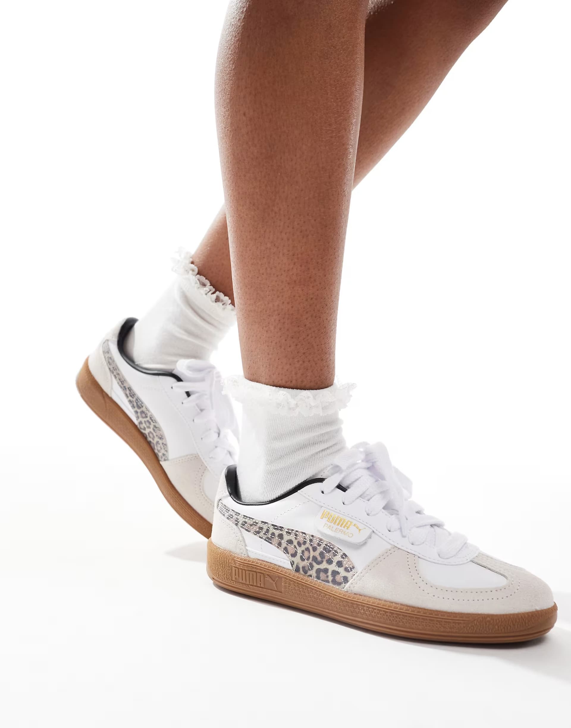 ASOS Puma Palermo trainers in white & leopard print