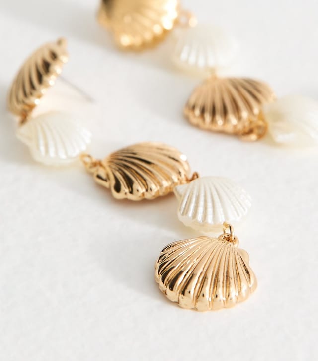 New Look Gold Tone Faux Pearl Shell Drop Earrings New Look - 3