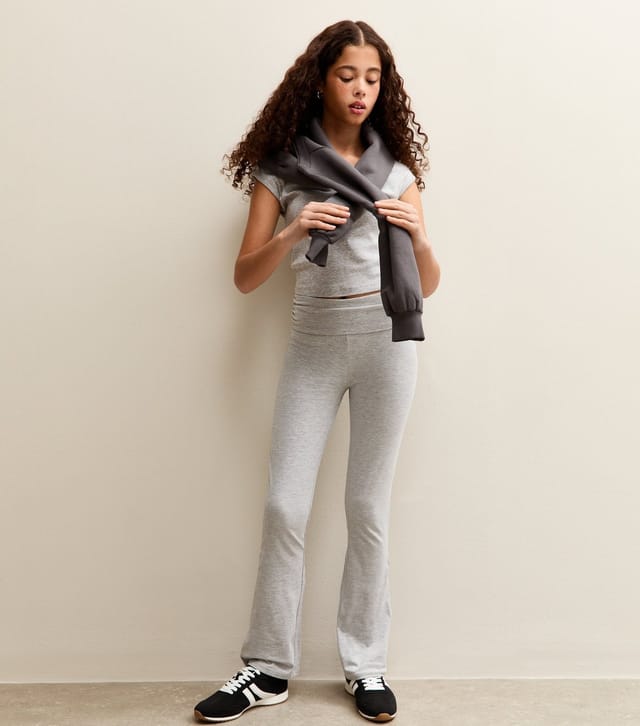 New Look Girls' Grey Folded Waist Flared Jersey Leggings New Look - 2