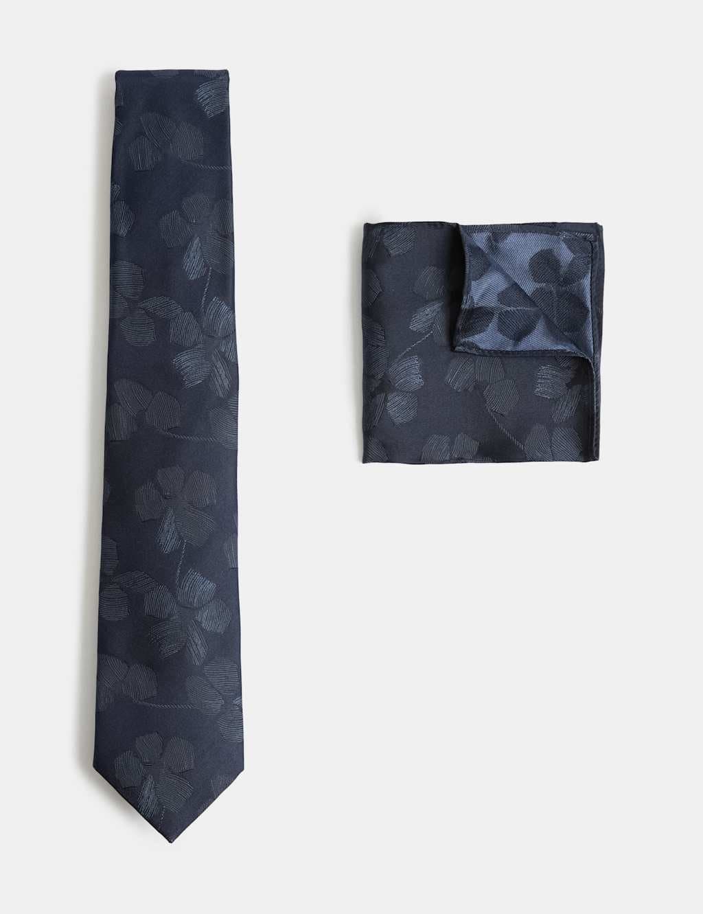 Marks & Spencer M&S Floral Pure Silk Tie & Pocket Square Set Navy