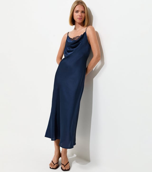 New Look Women's Navy Satin Lace Cowl Neck Strappy Midi Dress New Look - 2