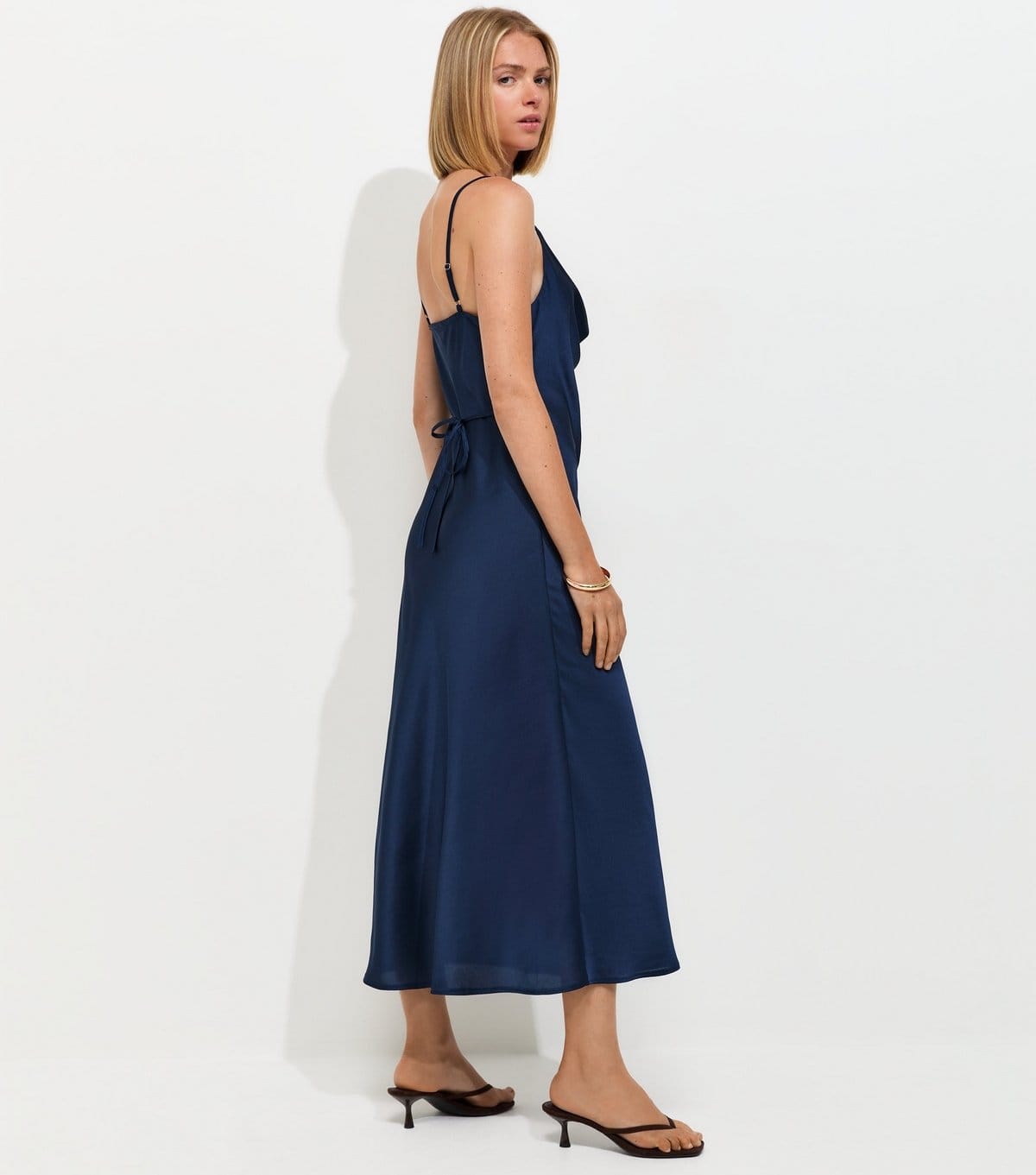 New Look Women's Navy Satin Lace Cowl Neck Strappy Midi Dress New Look - 4