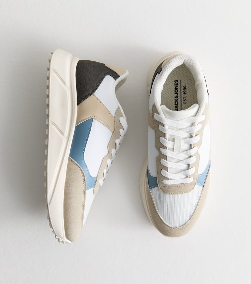 jack & jones Men's White Faux Leather Contrast Trim Trainers Jack & Jones New Look - 1