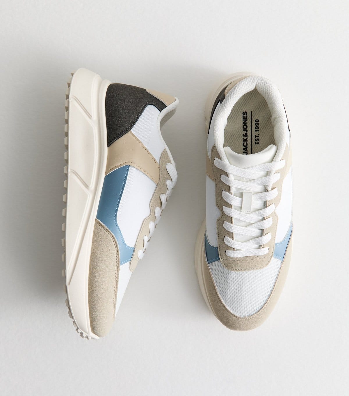 jack & jones Men's White Faux Leather Contrast Trim Trainers Jack & Jones New Look - 1