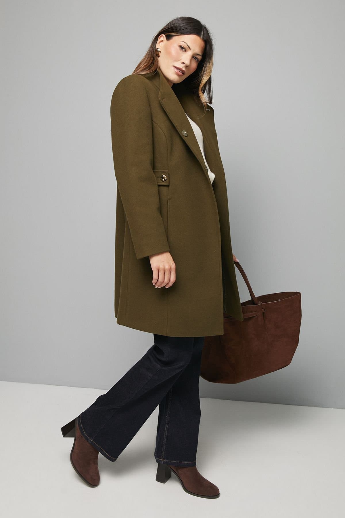 Wallis Wallis Women's Stand Up Collar Coat in Olive