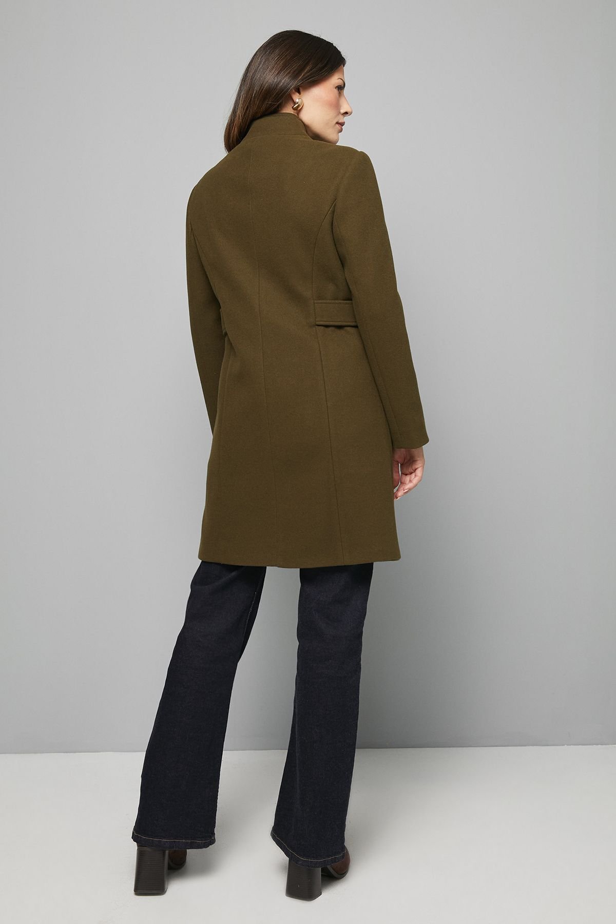 Wallis Wallis Women's Stand Up Collar Coat in Olive - 3