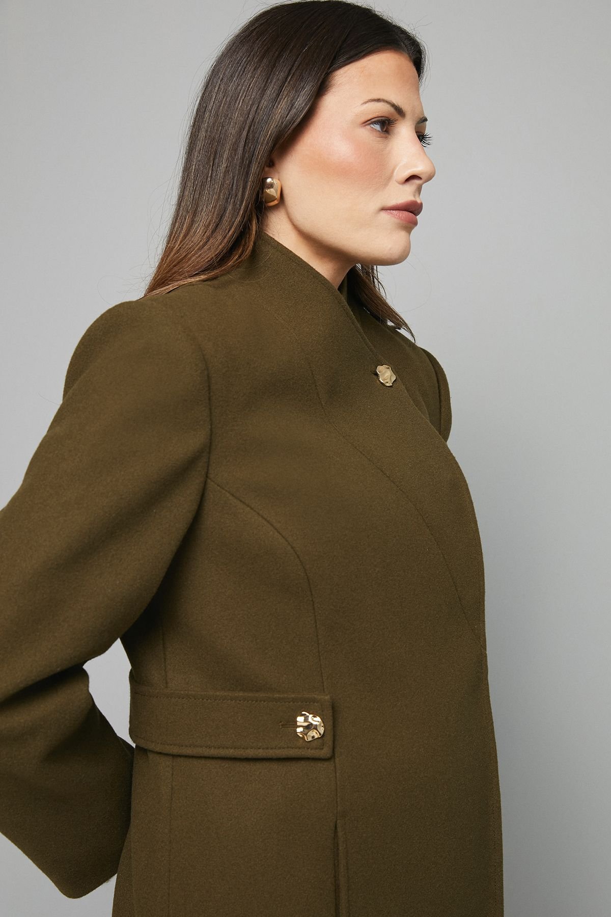 Wallis Wallis Women's Stand Up Collar Coat in Olive - 4