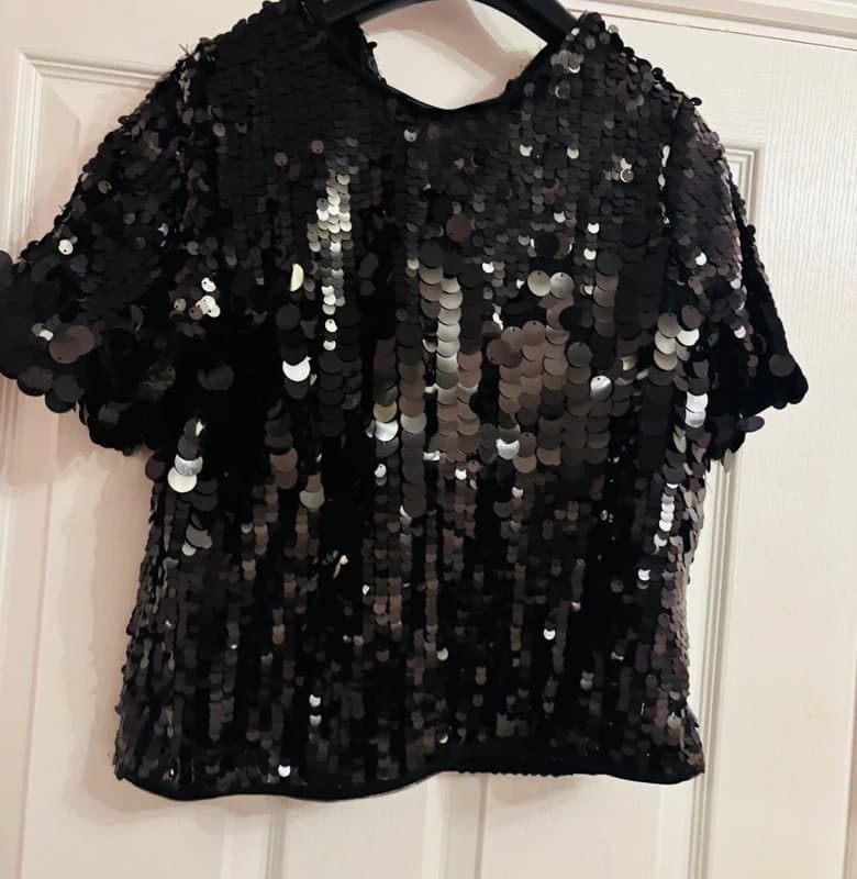 George George Asda black statement cute sequin top 8-10 party festival holiday same day post