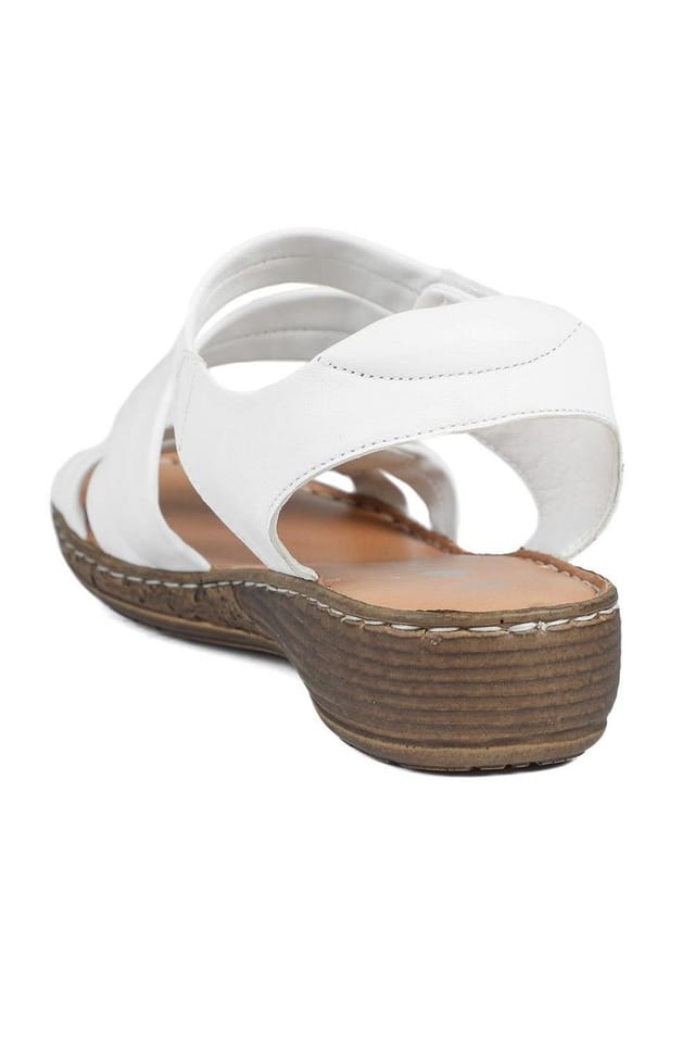 Pavers Pavers Women's Leather Comfort Sandals with Touch Fastening in White - 3