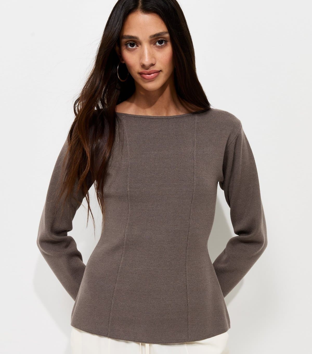 New Look Women's Dark Mink Compact Knit Longline Jumper New Look