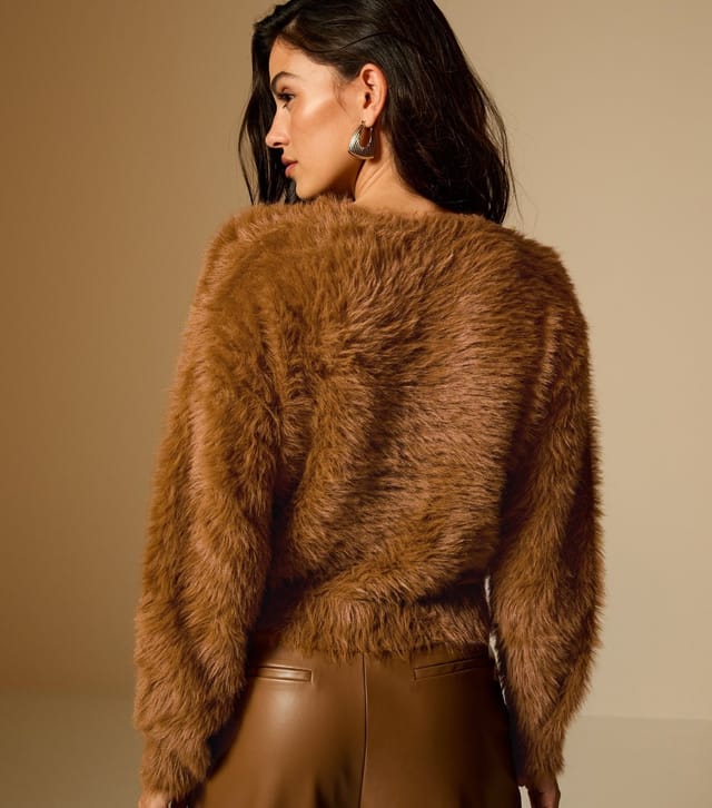 New Look Women's Tan Super Fluffy Button Up Cardigan New Look - 3