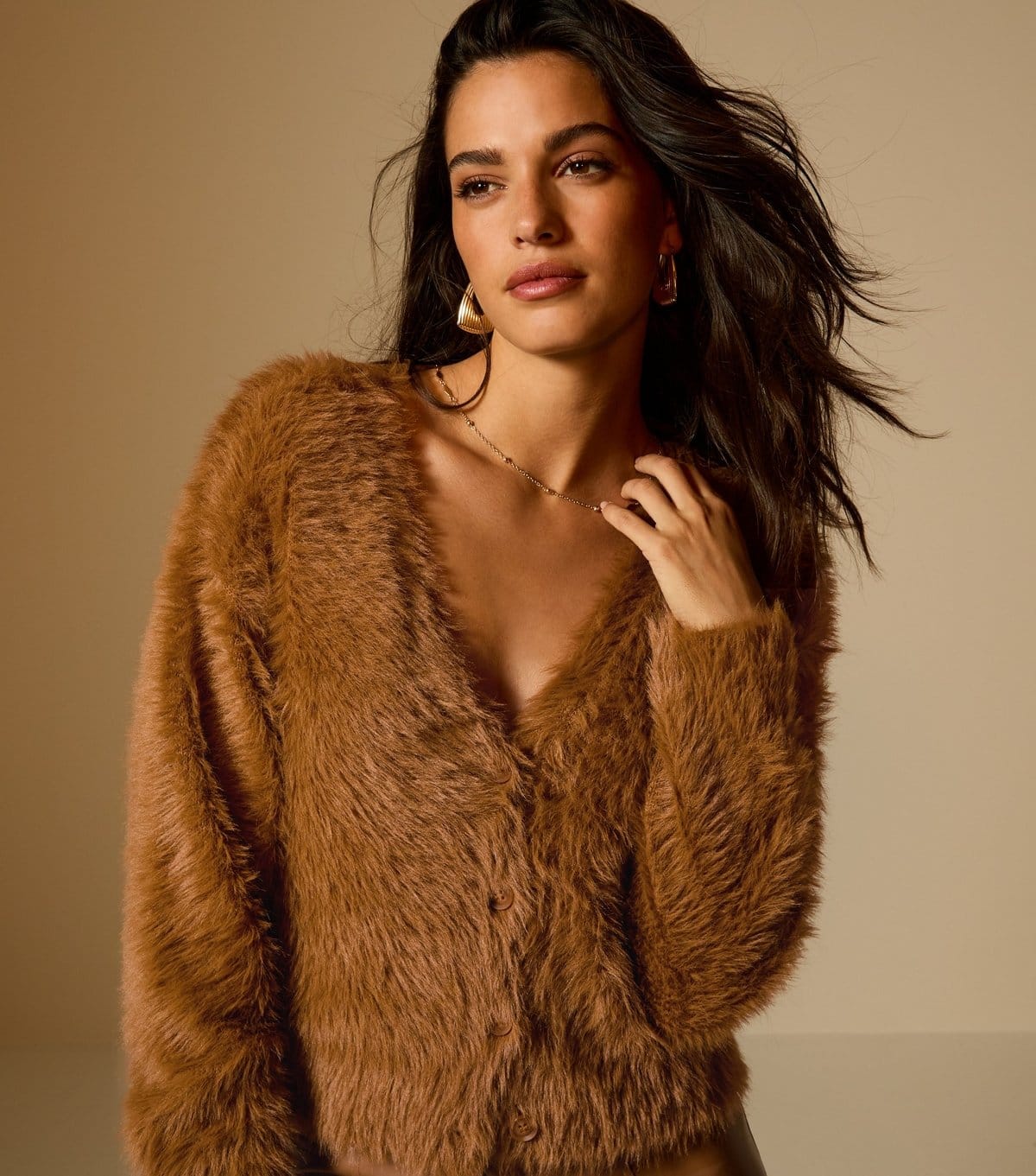 New Look Women's Tan Super Fluffy Button Up Cardigan New Look - 4