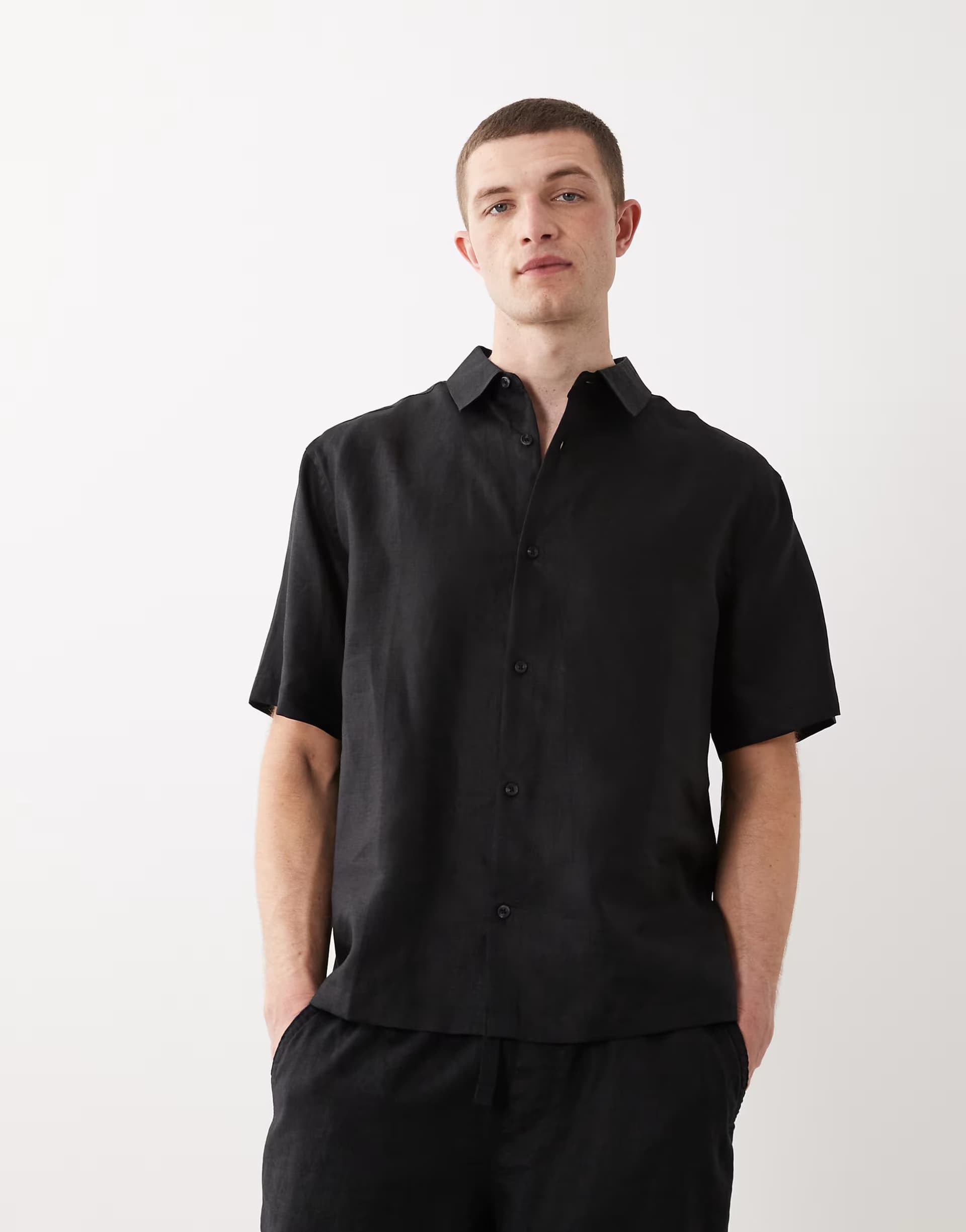 ASOS ASOS DESIGN co-ord 100% linen relaxed shirt in black