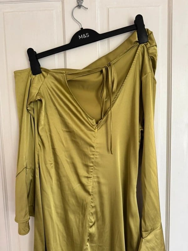 Never Fully Dressed Olive Green Satin Dress Size 12