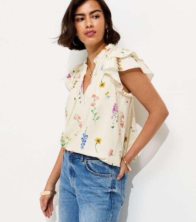 New Look Women's Cream Floral Print Flutter Sleeve Blouse New Look - 2