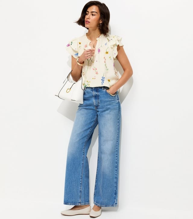 New Look Women's Cream Floral Print Flutter Sleeve Blouse New Look - 3