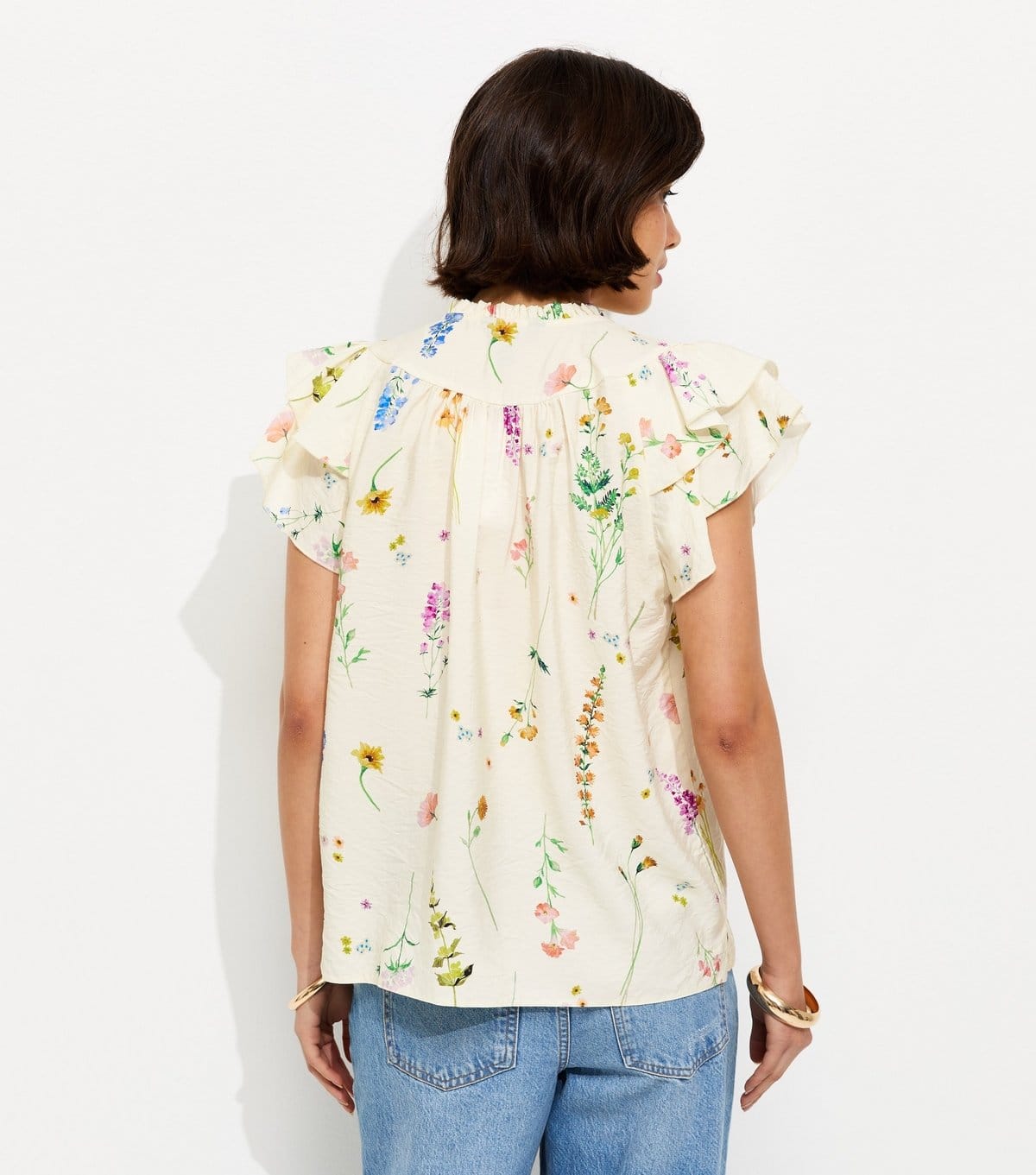 New Look Women's Cream Floral Print Flutter Sleeve Blouse New Look - 4