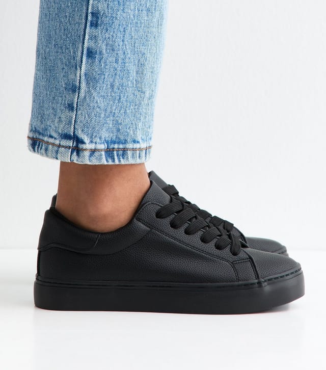 New Look Women's Black Faux Leather Lace Up Trainers Vegan New Look - 2